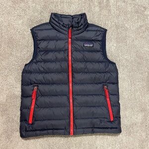 Patagonia Down Puffer Vest Youth Small 7-8 Blue Red Trim Zip Up